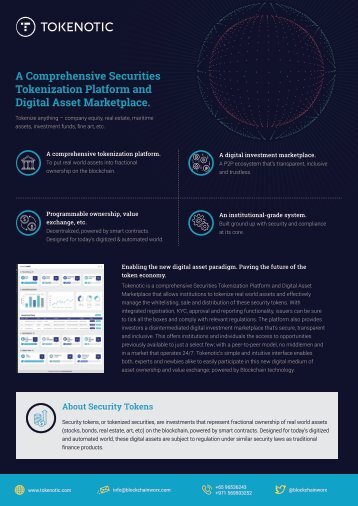 Tokenotic Securities Tokenization Platform Flyer