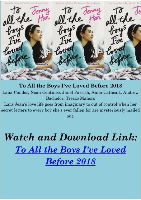 PUTLOCKERS FULL MOVIE To All the Boys Ive Loved Before 2018 HD-BLURAY FREE