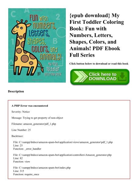 {epub download} My First Toddler Coloring Book Fun with Numbers  Letters  Shapes  Colors  and Animals! PDF Ebook Full Series