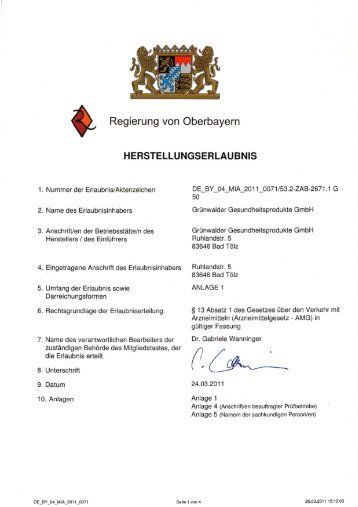 Herstellungserlaubnis der Regierung von Oberbayern - Grünwalder ...
