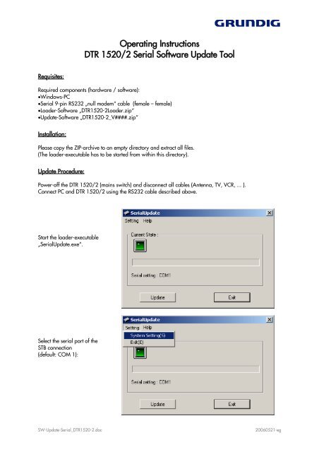 Grundig Tv Software Update Usb Download Operating Instructions Software-Update-Tool DTR 1520-2 - Grundig