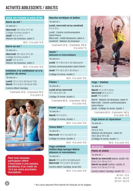 Centre de Loisirs Lachine - programmation 2018-19