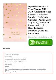 {epub download} 2 - Year Planner  2018 - 2020 Academic Pocket Planner Weekly And Monthly  24-Month Calendar (August 2018 - July 2020)  Notes and Phone book  U.S. ... Hand Lettering Notebook ( Gold and Pink ) PDF