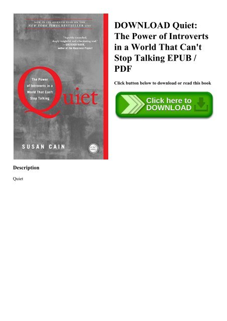 quiet the power of introverts in a world that cant stop talking epub