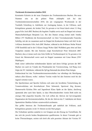 Tischtennis Kreismeisterschaften 2010 Konstantin Eckstein ist der ...