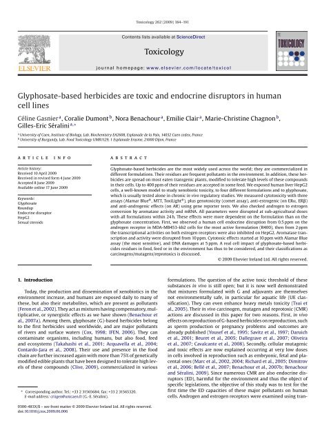Glyphosate-based herbicides are toxic and endocrine disruptors