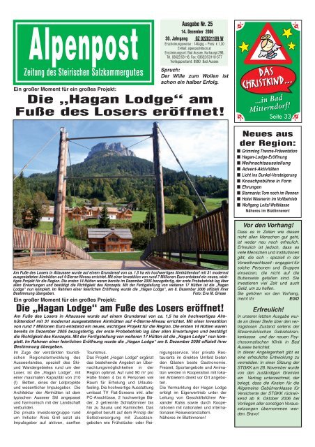 Die „Hagan Lodge“ am Fuße des Losers eröffnet! - ausseerland.net