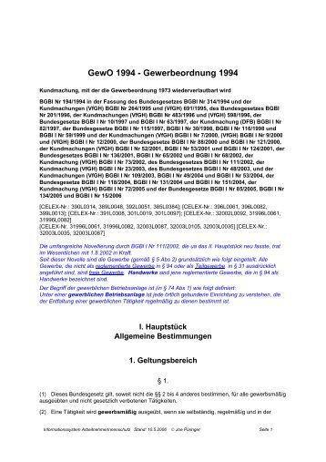 GewO 1994 - Gewerbeordnung 1994 - ISG