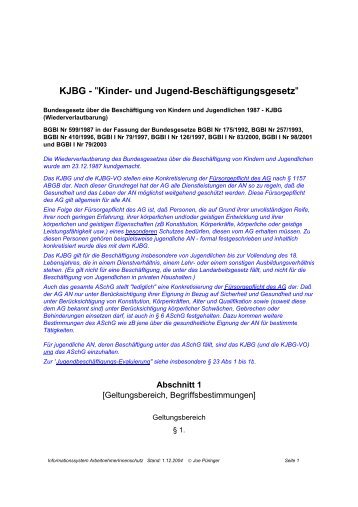 KJBG - "Kinder- und Jugend-Beschäftigungsgesetz" - ISG