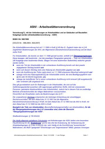 AStV - Arbeitsstättenverordnung - ISG