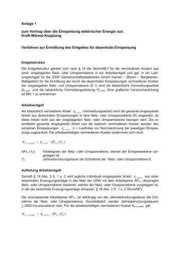 Anlage 1 zum Vertrag über die Einspeisung elektrischer Energie ...