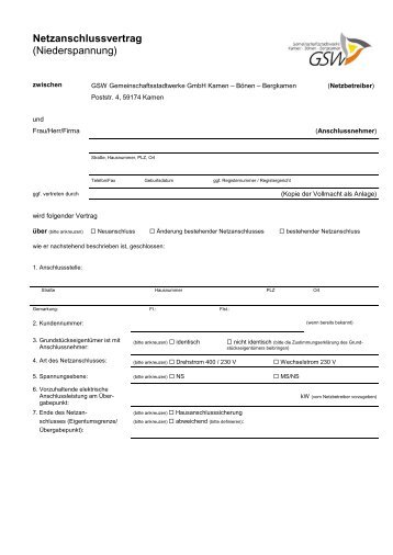 Netzanschlussvertrag - GSW Gemeinschaftsstadtwerke GmbH ...