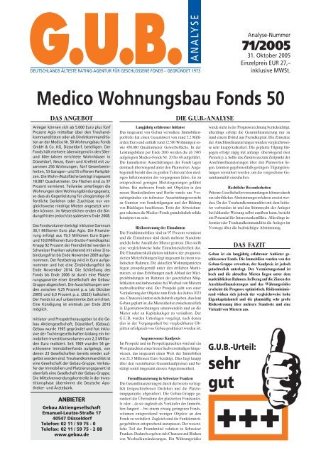 Medico Wohnungsbau Fonds 50 - G.U.B.-Fondsguide