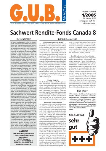 Sachwert Rendite-Fonds Canada 8 - G.U.B.-Fondsguide