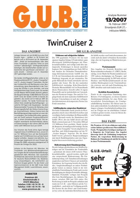 TwinCruiser 2 - G.U.B.-Fondsguide