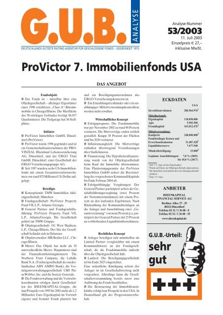 ProVictor 7. Immobilienfonds USA - G.U.B.-Fondsguide