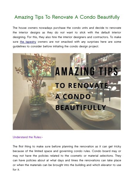 Amazing Tips To Renovate A Condo Beautifully