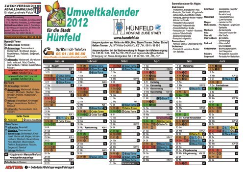 Umweltkalender 2012 Hünfeld für die Stadt