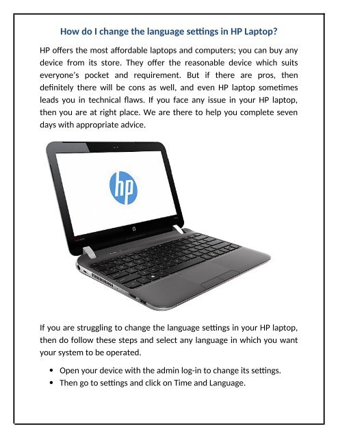 How do I change the language settings in HP Laptop?