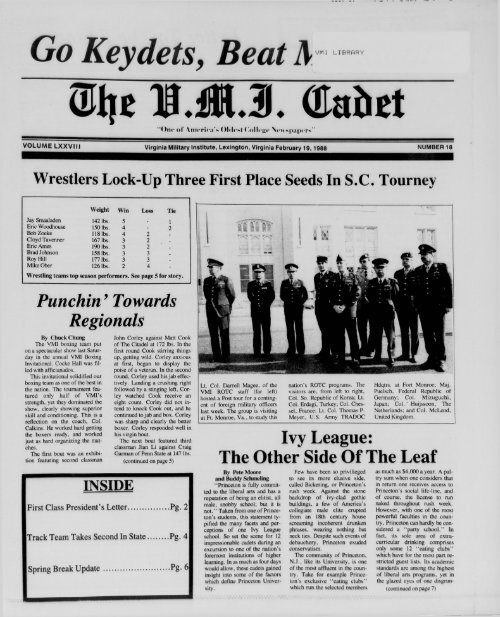 The Cadet. VMI Newspaper. February 19, 1988 - New Page 1 ...