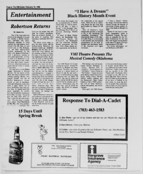 The Cadet. VMI Newspaper. February 19, 1988 - New Page 1 ...