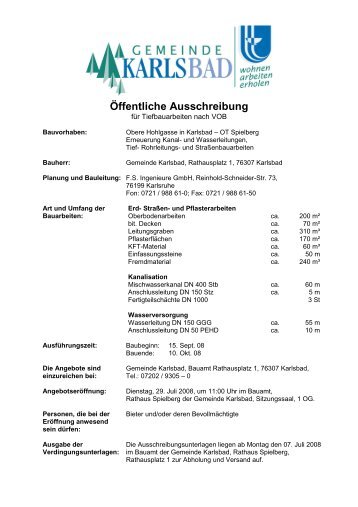 Öffentliche Ausschreibung - Gemeinde Karlsbad