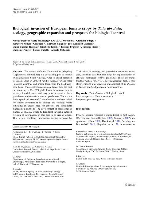 Biological invasion of European tomato crops by Tuta absoluta ... - Inra