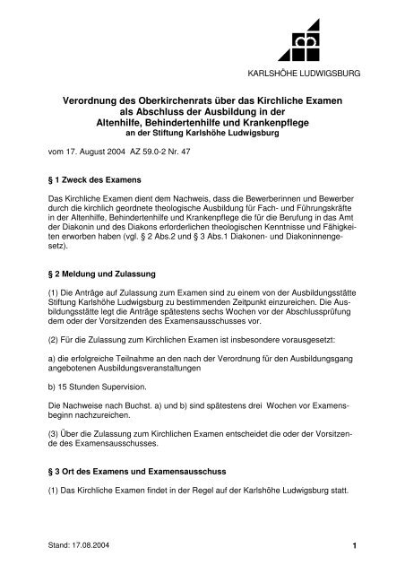 Kirchliches Examen bDA - Karlshöhe Ludwigsburg