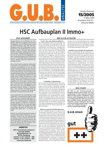 HSC Aufbauplan II Immo+ - G.U.B.-Fondsguide