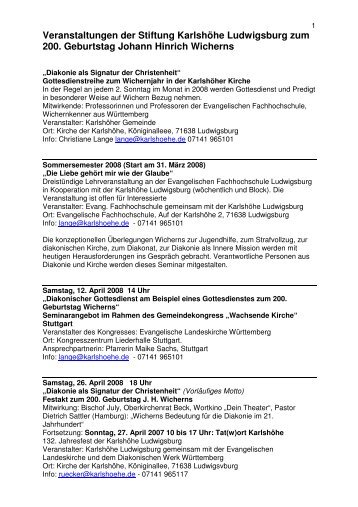 Veranstaltungen der Stiftung Karlshöhe Ludwigsburg zum 200 ...