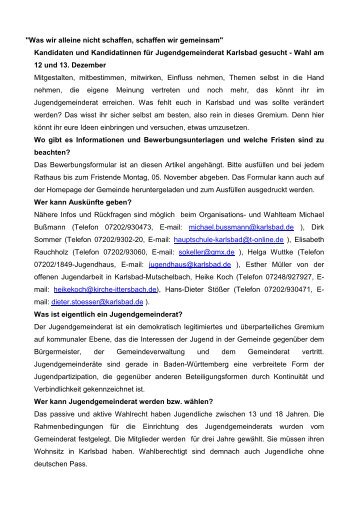 Jugendgemeinderat Werbung - Gemeinde Karlsbad