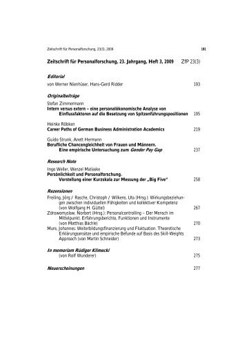 Zeitschrift für Personalforschung, 23. Jahrgang, Heft 3, 2009 ZfP 23(3)
