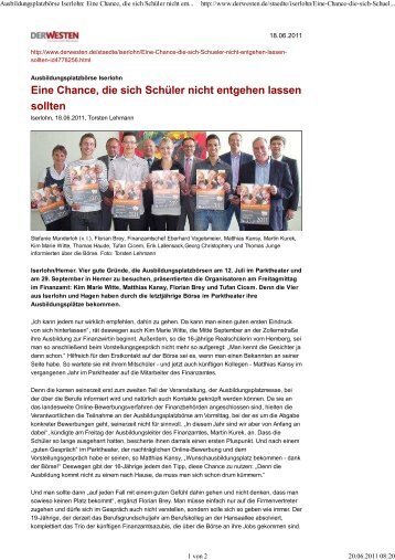 Ausbildungsplatzbörse Iserlohn: Eine Chance, die sich Schüler nicht ...