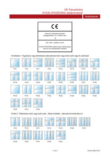 CE-Tanusítvány KV240 (PASSION4) ablakrendszer - Internorm ...