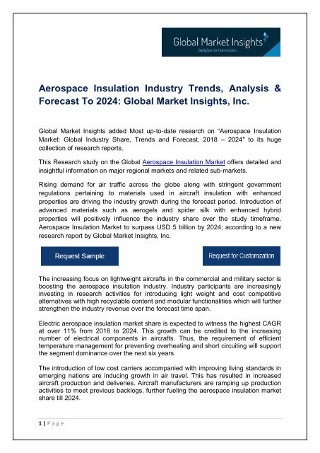 Aerospace Insulation Market 2018 Key Players are 3M, AVS Industries, BASF, Boyd, Duracote, DuPont