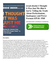 [read ebook] I Thought it Was Just Me (But it Isn't) Telling the Truth About Perfectionism  Inadequacy and Power Forman EPUB  PDF