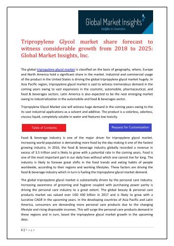 Tripropylene Glycol market share research by applications and regions for 2018-2025