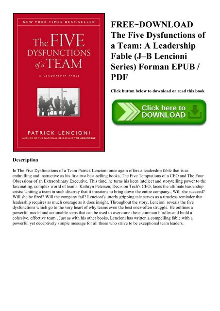 Overcoming The Five Dysfunctions Of A Team PDF Free Download Overcoming The Five Dysfunctions Of A Team PDF Free Download