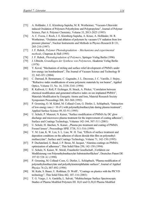 Oberflächenmodifizierung von Polymethylmethacrylat durch ...