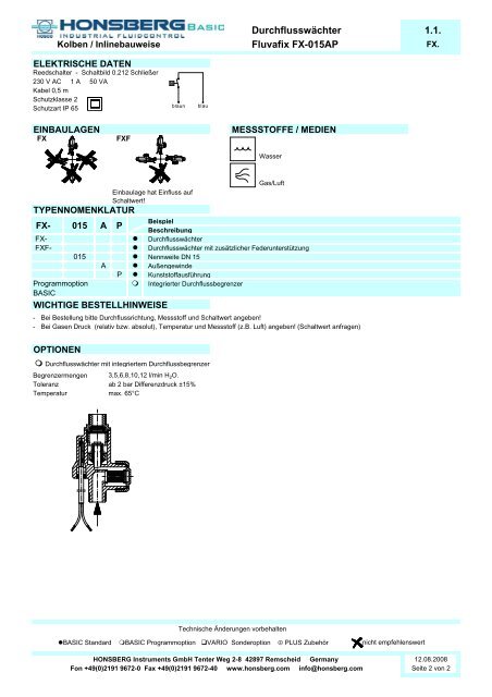 Durchflusswächter 1.1. Fluvafix FX-015AP - Honsberg