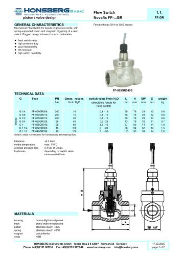 Flow Switch 1.1. Novafix FF-...GR - Honsberg