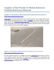 Supplier of Talc Powder in Medan Indonesia Pratibha Refractory Minerals