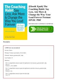 [EbooK Epub] The Coaching Habit Say Less  Ask More & Change the Way Your Lead Forever Forman EPUB  PDF