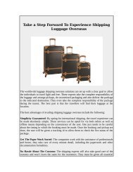  Take a Step Forward To Experience Shipping Luggage Overseas