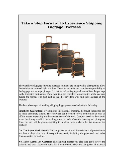  Take a Step Forward To Experience Shipping Luggage Overseas