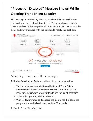  “Protection Disabled” Message Shown While Opening Trend Micro Security
