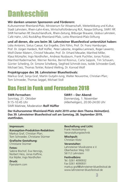 Programmheft zum 38. Lahnsteiner Bluesfestival