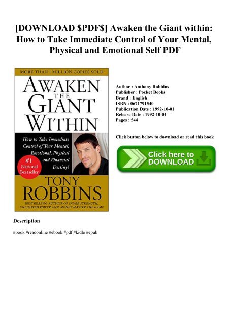 [DOWNLOAD $PDF$] Awaken the Giant within How to Take Immediate Control of Your Mental  Physical and Emotional Self PDF
