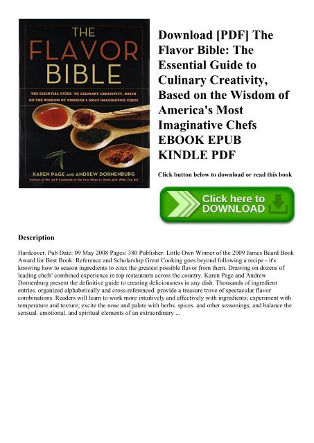 Download [PDF] The Flavor Bible The Essential Guide to Culinary Creativity  Based on the Wisdom of America's Most Imaginative Chefs EBOOK EPUB KINDLE PDF