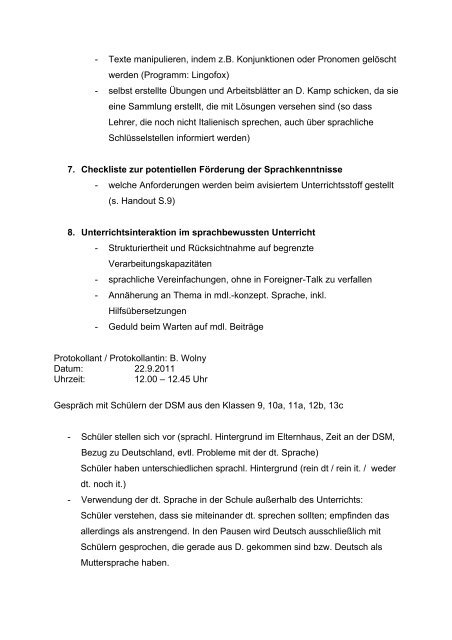 Dokumentation zur REFO - Deutsche Schule Rom